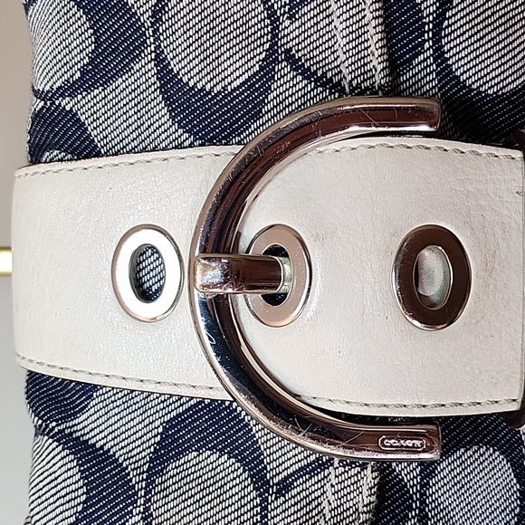 Coach Y2K Soho shoulder bag monogram canvas buckle closure braided strap Navy - Picture 6 of 16